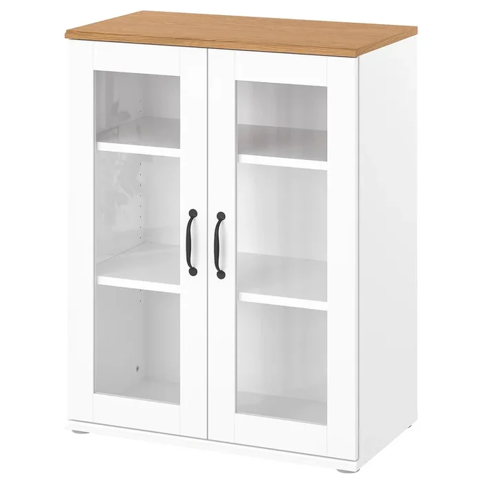 SKRUVBY Cabinet with glass doors, white, 70×90 cm (27 1/2×35 3/8 “)
