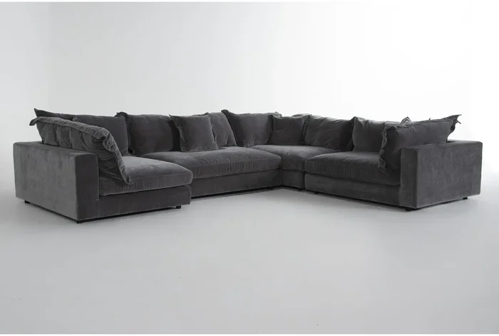 Supreme Lounger Storm Grey Silver Fabric 156″ 4 Piece Oversized Modular U-Shaped Sectional with Left Arm Facing Chaise