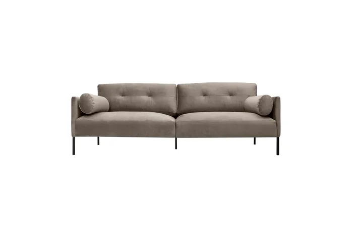 Supris 84″ Fossil Gray Velvet Sofa with Black Metal Legs
