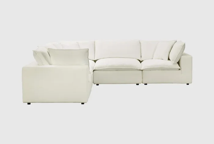 Sutton Natural Beige White Fabric 120″ 5 Piece Modular L-Shaped Sectional | Symmetrical
