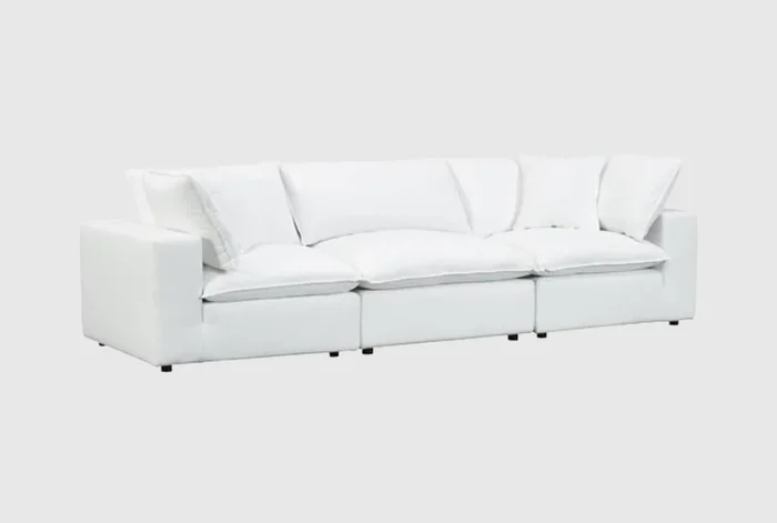 Sutton Pearl White Fabric 120″ 3 Piece Modular Sofa | Track Arms