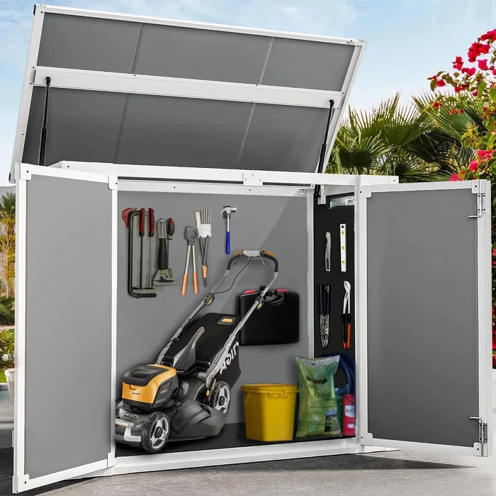 SYNGAR 306GAL All-Weather Resin Outdoor Storage Shed & Cabinet – Lockable Double Door Design for Garden Tools, Pool Equipment, Bikes & Yard Accessories