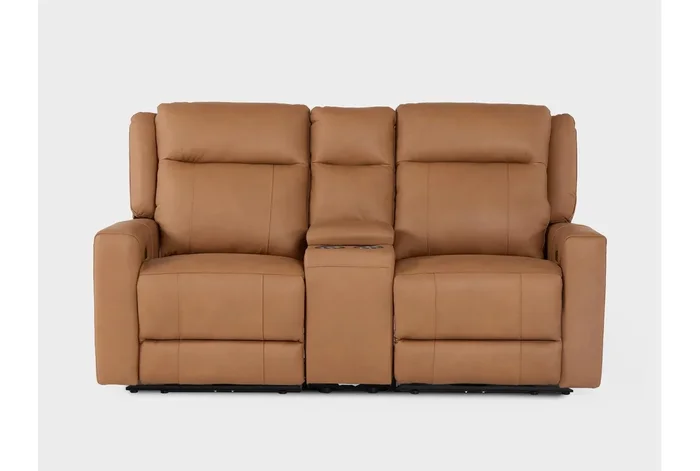 Tatiana Saddle Brown Leather 77″ 3 Piece Power Reclining Modular Console Loveseat With USB