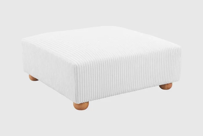 Tayte 42″ White Corduroy Fabric Large Square Ottoman
