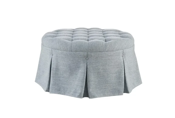 Terri Light Blue Skirted Tufted 32″ Round Ottoman