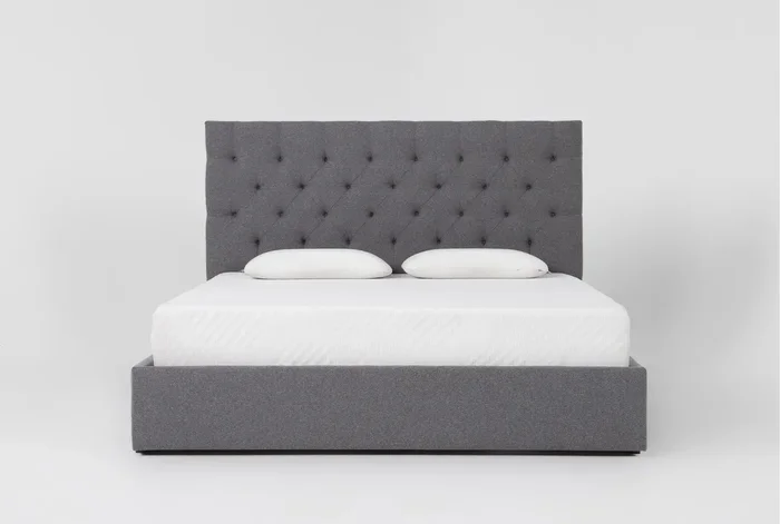 Vera Dream Grey Diamond Tufted 52″H Queen Upholstered Platform Bed With Storage
