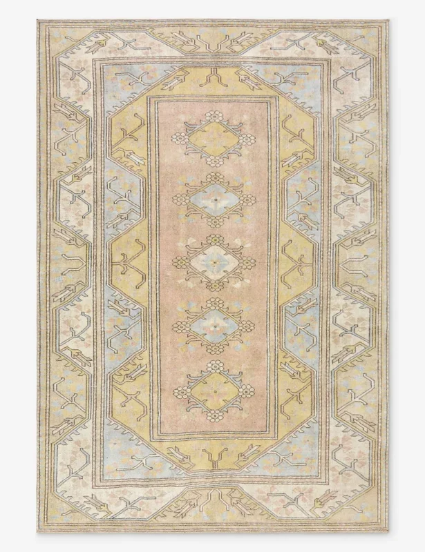 Vintage Turkish Hand-Knotted Wool Rug No. 516, 5′ 6″ x 8′