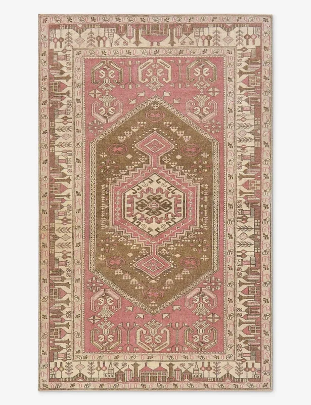 Vintage Turkish Hand-Knotted Wool Rug No. 524, 3′ 5″ X 5′ 7″