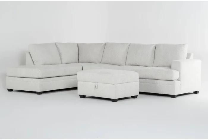 Zoeller Sand Beige Fabric 127″ 2 Piece L-Shaped Sectional With Right Arm Facing Sleeper Sofa Bed with Memory Foam Mattress + Left Arm Facing Corner Chaise & Ottoman